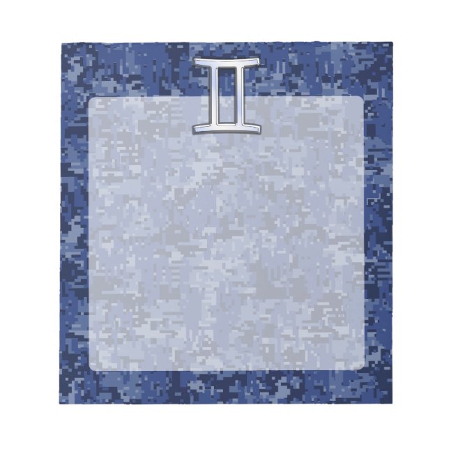 Gemini Zodiac Symbol Blue Digital Camouflage Notizblock (Vorderseite)