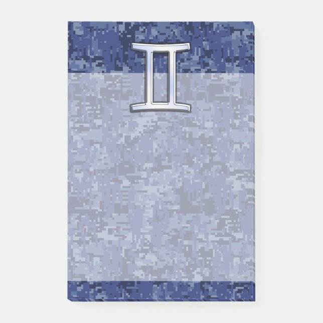 Gemini Zodiac Symbol Blue Digital Camouflage Post-it Klebezettel (Vorderseite)