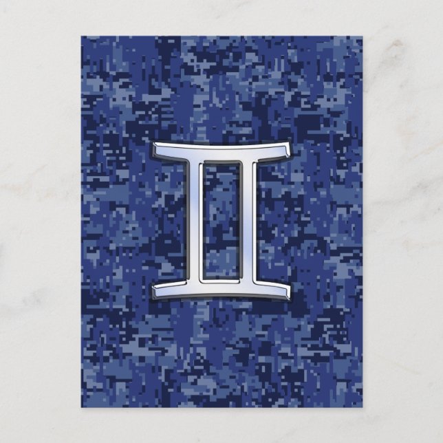 Gemini Zodiac Symbol Blue Digital Camouflage Postkarte (Vorderseite)
