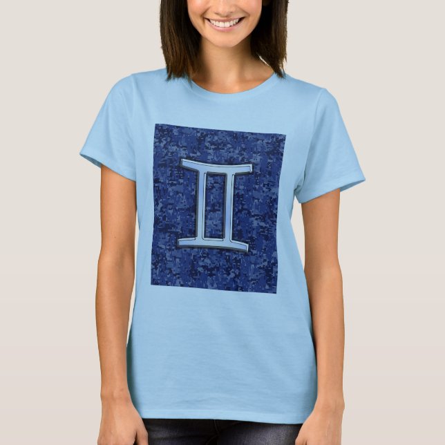 Gemini Zodiac Symbol Blue Digital Camouflage T-Shirt (Vorderseite)