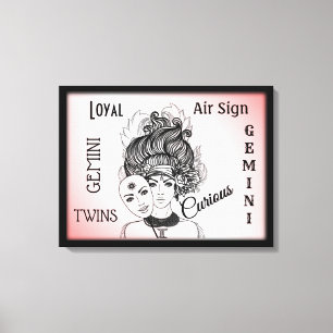 Gemini Zodiac Symbol n Signieren Gerahmt gezackte  Leinwanddruck