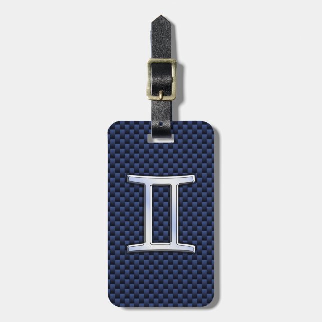 Gemini Zodiac Symbol Navy Blue Carbon Fiber Style Gepäckanhänger (Vorderseite vertikal)