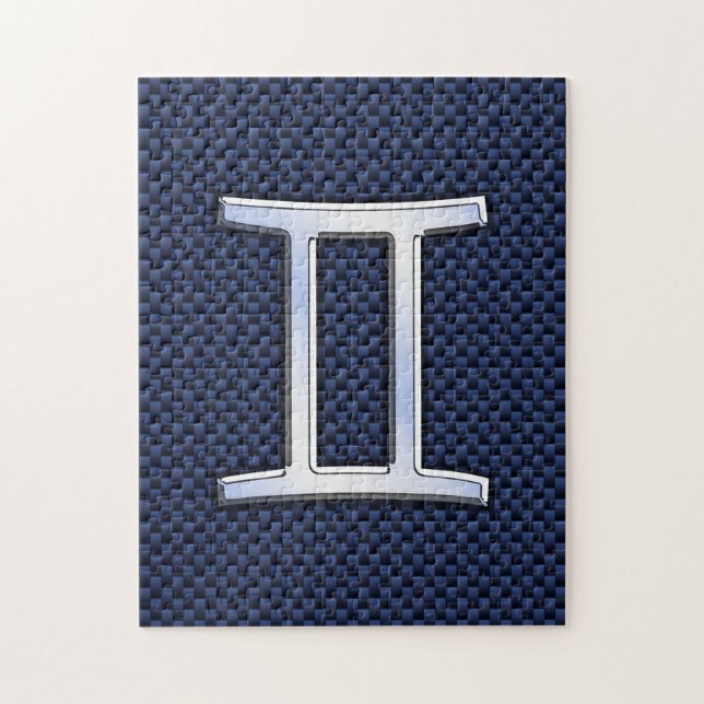Gemini Zodiac Symbol Navy Blue Carbon Fibre Print (Vertikal)