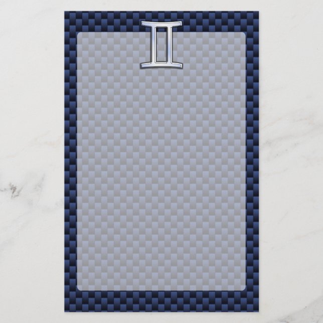 Gemini Zodiac Symbol Navy Blue Carbon Fibre Print Briefpapier (Vorderseite)