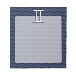 Gemini Zodiac Symbol Navy Blue Carbon Fibre Print Notizblock