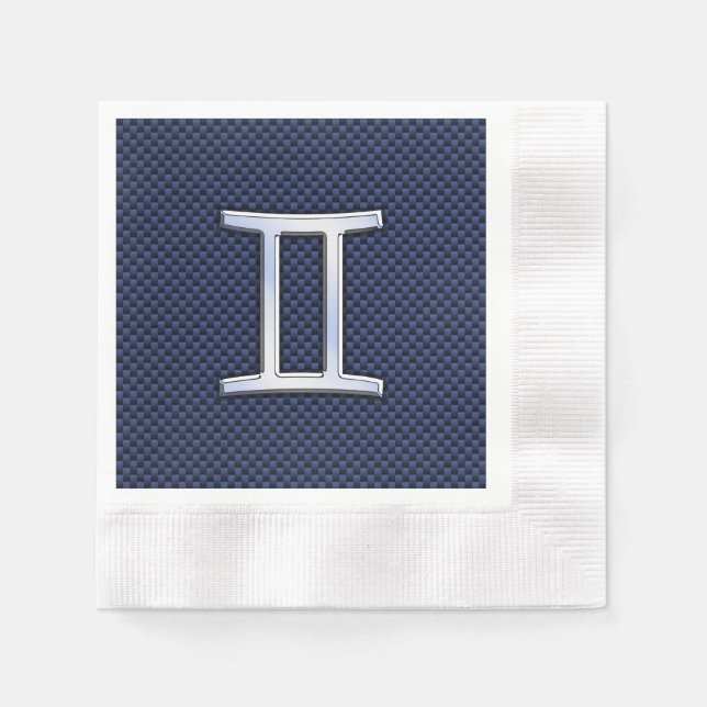 Gemini Zodiac Symbol Navy Blue Carbon Fibre Print Serviette (Vorderseite)