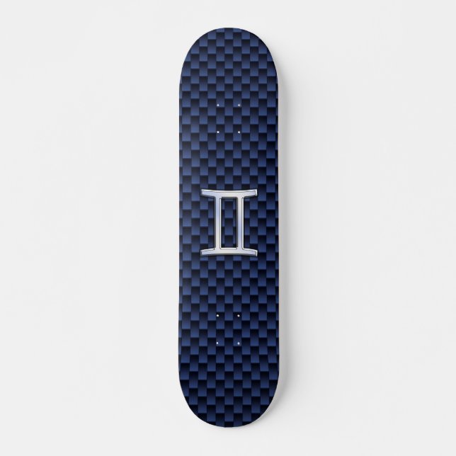 Gemini Zodiac Symbol Navy Blue Carbon Fibre Print Skateboard (Vorne)