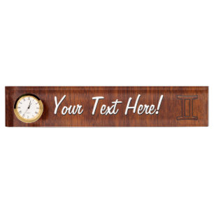 Gemini Zodiac Symbol on Mahogany like Decor Namensplakette
