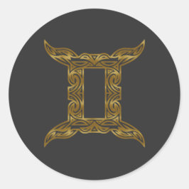 Gemini Zodiac - Tribal Gold Runder Aufkleber