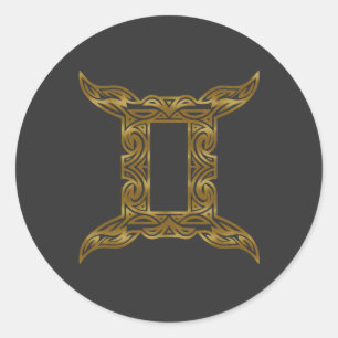 Gemini Zodiac - Tribal Gold Runder Aufkleber