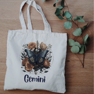 Gemini Zodiac Vintage Kunst mit dunkelblauem Text Jumbo Stoffbeutel