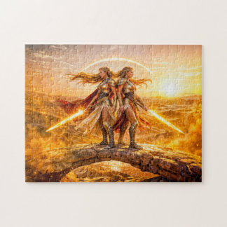 Gemini Zodiac with Twin Warrior Women and Glowing