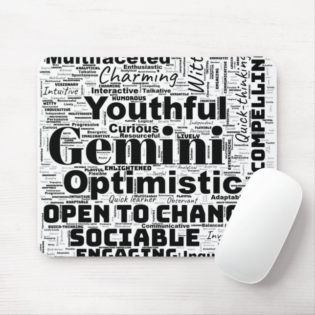 Gemini Zodiac Word Cloud Inspiration Mousepad (Mit Mouse)