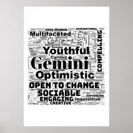 Gemini Zodiac Word Cloud Poster