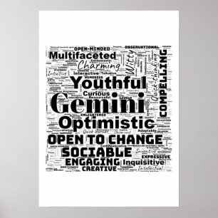 Gemini Zodiac Word Cloud Poster