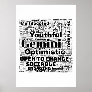 Gemini Zodiac Word Cloud Poster
