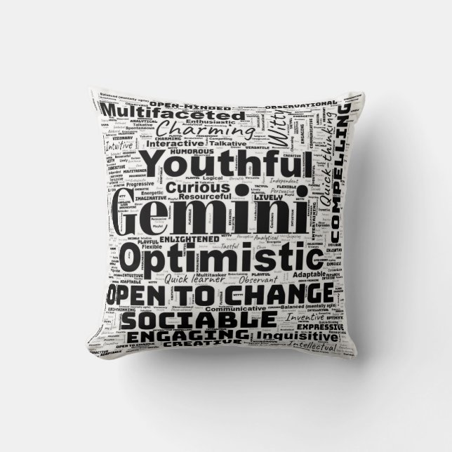 Gemini Zodiac Word Cloud Throw Kissen (Vorderseite)