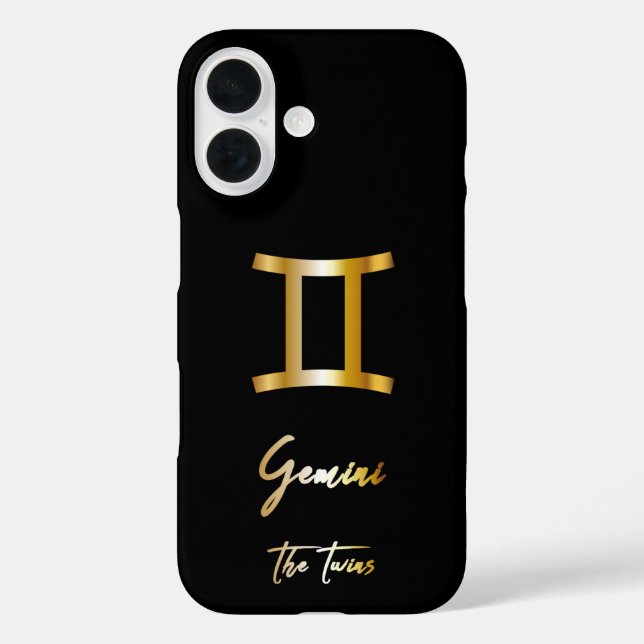 Gemini Zodiac Zeichen, Schwarz & Gold iPhone 16 Hülle (Rückseite)