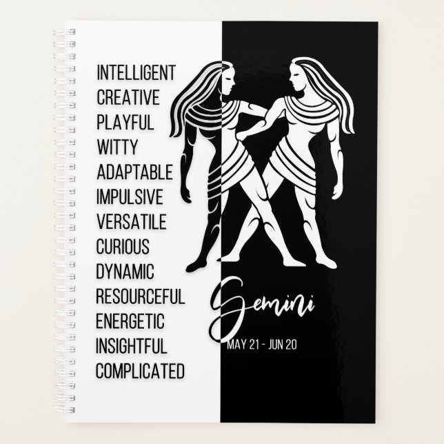 Gemini Zodiac Zeichen, Schwarz & Weiß Planer (Vorderseite)