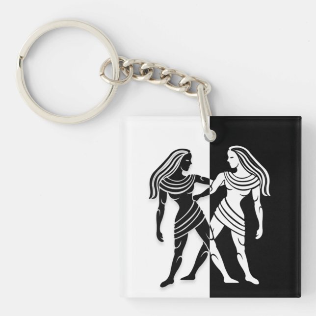 Gemini Zodiac Zeichen, Schwarz & Weiß Schlüsselanh Schlüsselanhänger (Vorderseite)