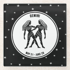 Gemini Zodiac-Zeichen, Schwarz-Weiß-Untersetzer Glasuntersetzer