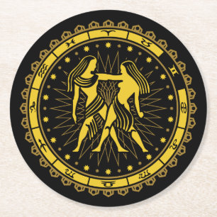 Gemini - Zodiac - Zeichen - Symbol - Horoskop Runder Pappuntersetzer