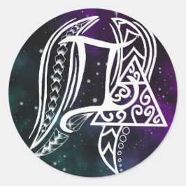 Gemini-Zodiaksymbol mit Stammesterkunst Runder Aufkleber
