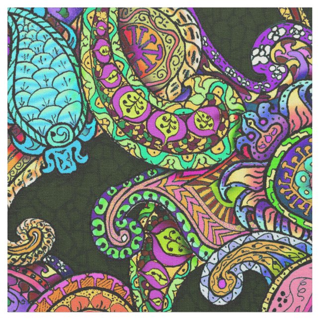 Gemisch Paisley auf schwarzem großem Stoff (Nahaufnahme)