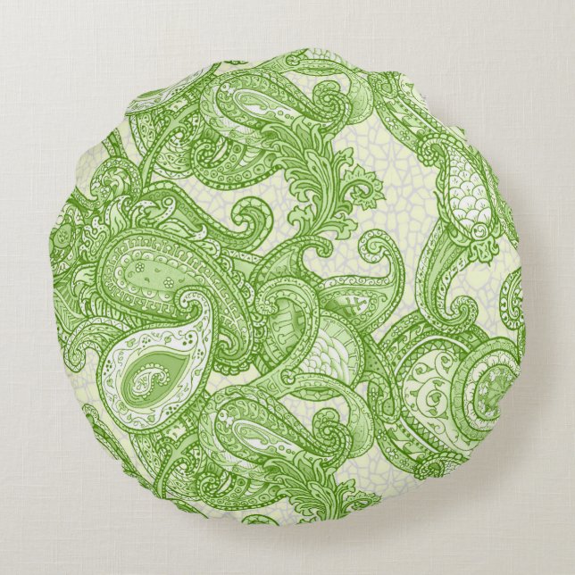 Gemisch Paisley im Grün Rundes Kissen (Rückseite)