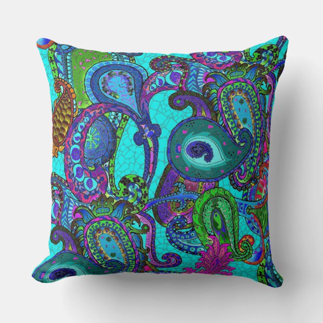 Gemisch Paisley im Türkis-und Sorbett-Grün Kissen (Vorderseite)