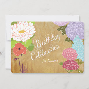 Gemischte Blumen auf Vintage-Papier-Geburtstagsein Einladung