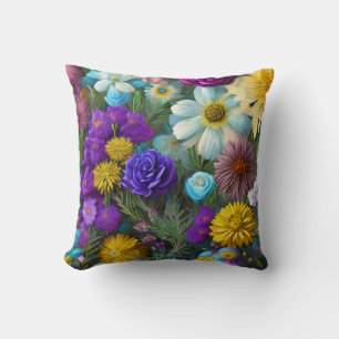 Gemischte Blumen, Bunte, Retro Moderne Frühlingsze Kissen