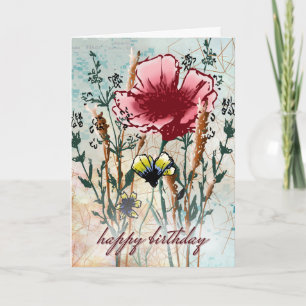 Gemischte Medien-Wildblumen-Geburtstag Karte