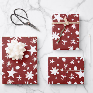 GEMISCHTE Rot- und Weißstars Recyclingfähige Weihn Geschenkpapier Set
