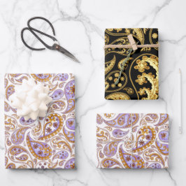 Gemischte Schwarz-, Gold- und Lila-klassische Pais Geschenkpapier Set