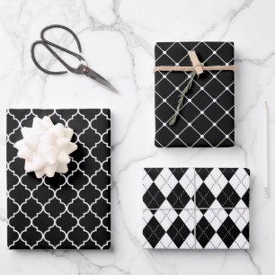 Gemischte schwarze und weiße geometrische Muster  Geschenkpapier Set