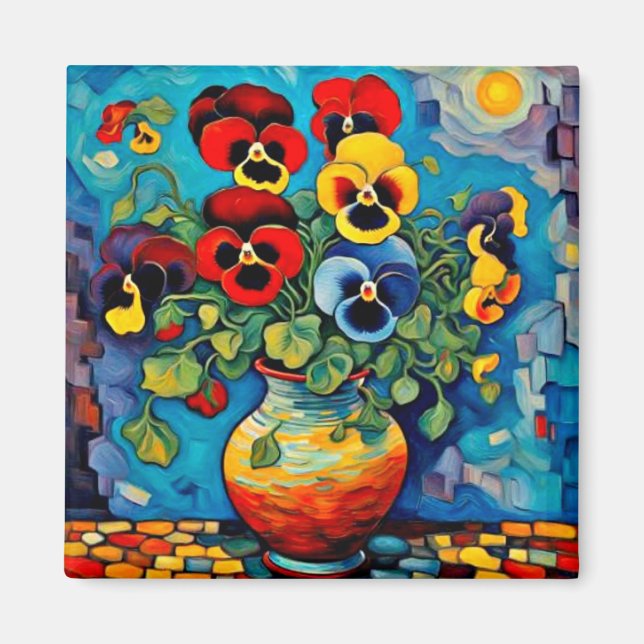 Gemischte Stiefmütterchen in Vase Magnet (Vorne)