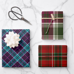Gemischte Winter-Weihnachts-Karo-Muster Geschenkpapier Set