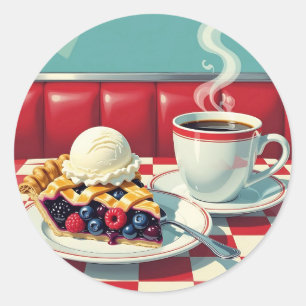 Gemischter Berry Pie, Eiscreme und Kaffee Runder Aufkleber