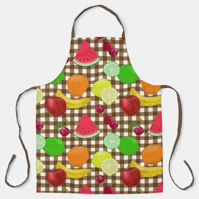 Gemischter Fruchtbraun und Weißer Gingham-Karo Schürze (Vorderseite)