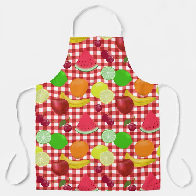 Gemischtes Obst Rot und Weißer Gingham Karo Schürze (Vorderseite)