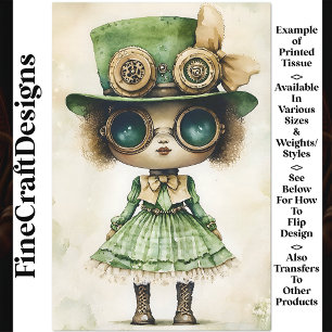 Gemischtrassige Steampunk-Puppe, Grün AM6 Decoupag Seidenpapier