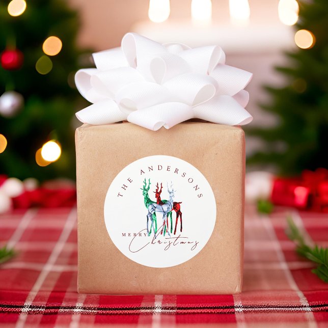 Gemstone Crystal Reindeer Frohe Weihnachten Runder Aufkleber (Von Creator hochgeladen)