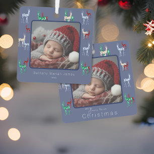 Gemstone Crystal Rentier Baby's First Christmas Ornament Aus Metall