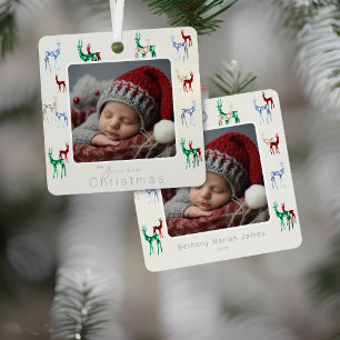 Gemstone Crystal Rentier Baby's First Christmas Ornament Aus Metall