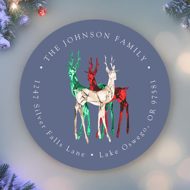 Gemstone Crystal Rentier Weihnachtsfeier Rücksende Runder Aufkleber (Von Creator hochgeladen)