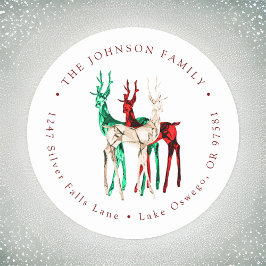 Gemstone Crystal Rentier Weihnachtsfeier Rücksende Runder Aufkleber