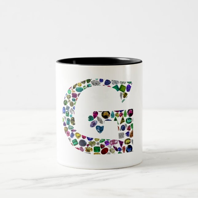 Gemstone Diamond Initial G Monogram Art Zweifarbige Tasse (Mittel)