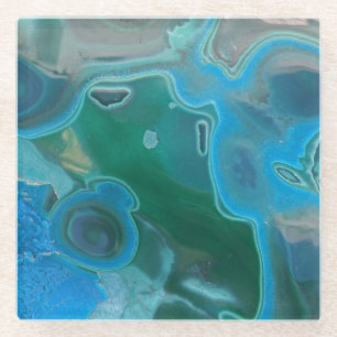 Gemstone Marble Blau Grün Swirl Muster Gem Glasuntersetzer