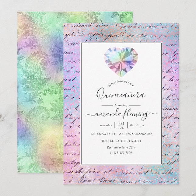 Gemstone Quinceañera Einladung (Vorne/Hinten)